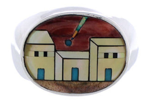 Silver Jewlery Multicolor Pueblo Design Ring Size 9-3/4 PX42410